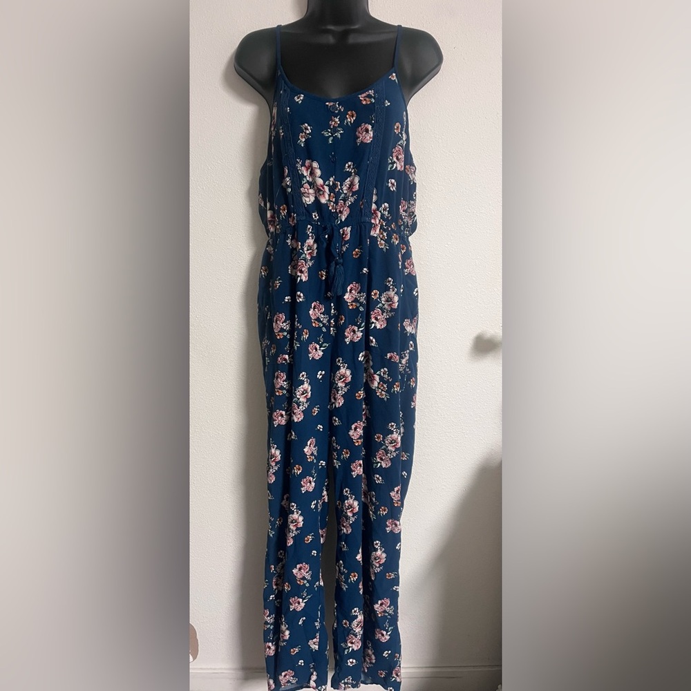 Xhilaration Blue Floral Jumpsuit